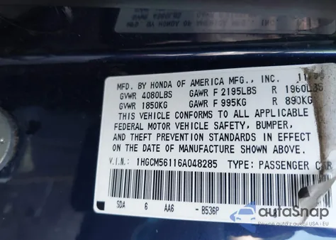 2006 Honda Accord 2.4 Vp z USA, uszkodzony, nr VIN 1HGCM56116A048285